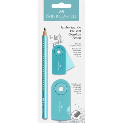 Faber-Castell Jumbo Sparkle Türkis Bleistiftset - Bleistift, Radiergummi, Anspitzer Faber-Castell Jumbo Sparkle Türkis Bleistiftset - Bleistift, Radiergummi, Anspitzer