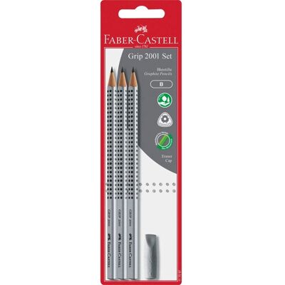 Faber-Castell Grip 2001 Set - Ensemble de crayons, Forme triangulaire ergonomique, Peinture à base d’eau, Résistant aux cassures, avec gomme - Publicité Faber-Castell Grip 2001 Set - Ensemble de crayons, Forme triangulaire ergonomique, Peinture à base d’eau, Résistant aux cassures, avec gomme - Publicité