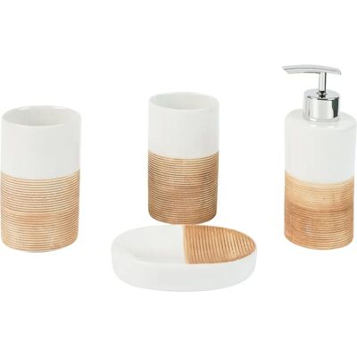 Ensemble de salle de bain Rimini - Accessoires en céramique blanc-beige Ensemble de salle de bain Rimini - Accessoires en céramique blanc-beige