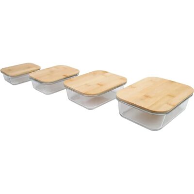 Axentia - set di contenitori in vetro da 4 pezzi con coperchi in bambù - 370 ml - 640 ml - 1520 ml - Set conservazione vetro Axentia - set di contenitori in vetro da 4 pezzi con coperchi in bambù - 370 ml - 640 ml - 1520 ml - Set conservazione vetro