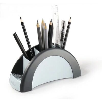 Durable Pen Holder - 5 Compartments, Silver & Blue - Office Use Durable Pen Holder - 5 Compartments, Silver & Blue - Office Use