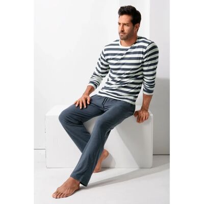 H.I.S Modell 48/50 (M) Navy Cream Gestreifter Langpyjama - Pyjama H.I.S Modell 48/50 (M) Navy Cream Gestreifter Langpyjama - Pyjama
