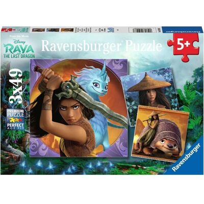 Quebra-cabeça Ravensburger Raya e o último dragão - 3x49 peças Quebra-cabeça Ravensburger Raya e o último dragão - 3x49 peças