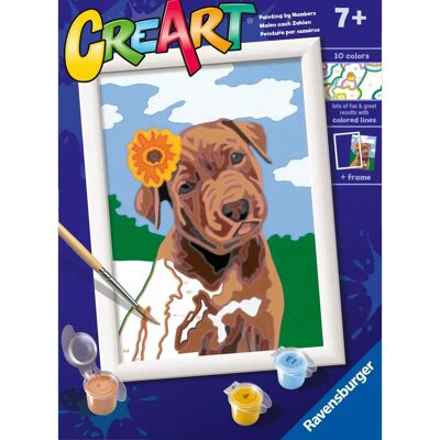 Ravensburger CreArt Série E : Chiot avec fleur, Kit de peinture pour tous - Publicité Ravensburger CreArt Série E : Chiot avec fleur, Kit de peinture pour tous - Publicité
