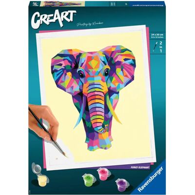 Ravensburger CreArt Éléphant Funky à Peindre par Numéros - Adulte - Publicité Ravensburger CreArt Éléphant Funky à Peindre par Numéros - Adulte - Publicité