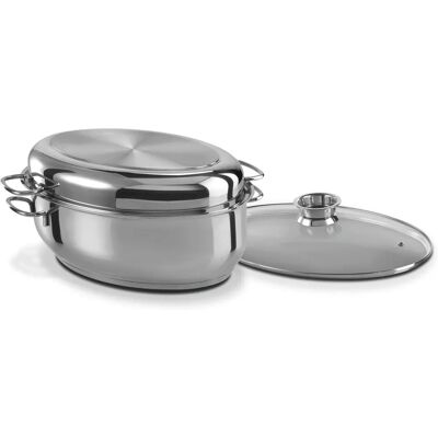 GSW 411318 - Oval Stainless Steel Cocotte - 38cm - 2 Lids - Induction Compatible GSW 411318 - Oval Stainless Steel Cocotte - 38cm - 2 Lids - Induction Compatible