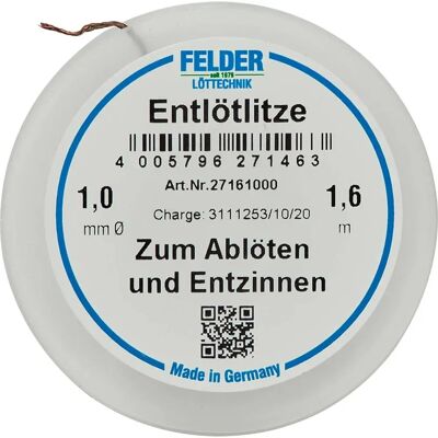 Felder Koperen Wick - 1,6 m - Ontloddraad voor elektronica Felder Koperen Wick - 1,6 m - Ontloddraad voor elektronica