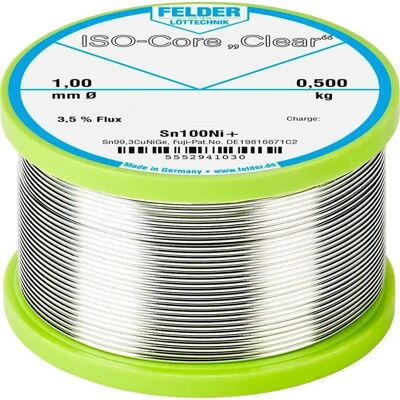 FELDER LÖTTECHNIK - Loodvrije soldeerdraad ISO-Core Clear Sn100Ni+ - Hoogwaardige draad voor hand- en automatische soldeerwerk - 0.5 kg, 1 mm FELDER LÖTTECHNIK - Loodvrije soldeerdraad ISO-Core Clear Sn100Ni+ - Hoogwaardige draad voor hand- en automatische soldeerwerk - 0.5 kg, 1 mm
