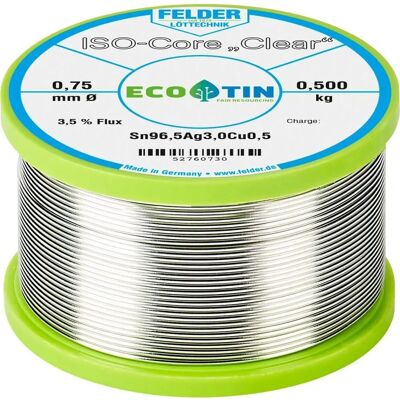 Felder Löttechnik ISO-Core Clear Löttråd - Sn96,5Ag3Cu0,5 - 0,5kg - 0,75mm Felder Löttechnik ISO-Core Clear Löttråd - Sn96,5Ag3Cu0,5 - 0,5kg - 0,75mm
