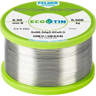 FELDER LÖTTECHNIK ISO-Core Ultra Clear SAC305 Soldeerdraad - Zonder lood, Transparant, 0.5mm FELDER LÖTTECHNIK ISO-Core Ultra Clear SAC305 Soldeerdraad - Zonder lood, Transparant, 0.5mm