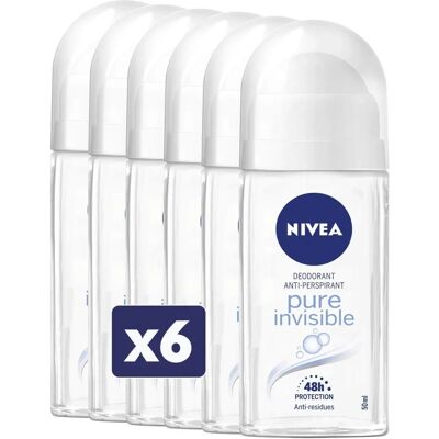 NIVEA Pure Invisible Roll-On Luftfräschare i Paket om 6 x 50 ml NIVEA Pure Invisible Roll-On Luftfräschare i Paket om 6 x 50 ml