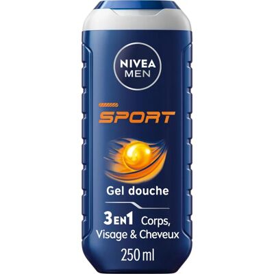 Nivea Men Sport - 3-en-1 - 250 ml - Gel douche - Publicité Nivea Men Sport - 3-en-1 - 250 ml - Gel douche - Publicité