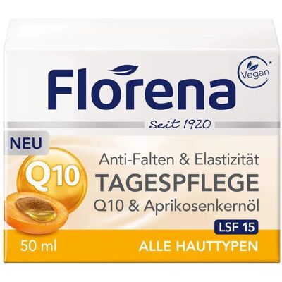 Florena - Crème de jour pour le visage - Q10, Huile de noyau d'abricot - Anti-rides Florena - Crème de jour pour le visage - Q10, Huile de noyau d'abricot - Anti-rides