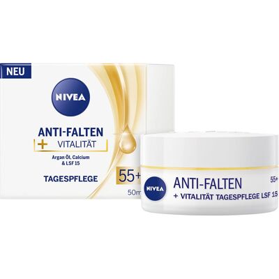 NIVEA Anti-wrinkle + Vitality Day Cream SPF 15 55+ Face - Face Cream with Argan Oil NIVEA Anti-wrinkle + Vitality Day Cream SPF 15 55+ Face - Face Cream with Argan Oil