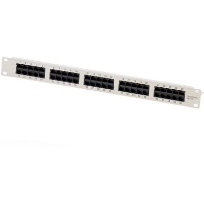 Helos 011486 Patch Panel - 50 RJ45 Ports, Cat 3, 1U, Grau Helos 011486 Patch Panel - 50 RJ45 Ports, Cat 3, 1U, Grau