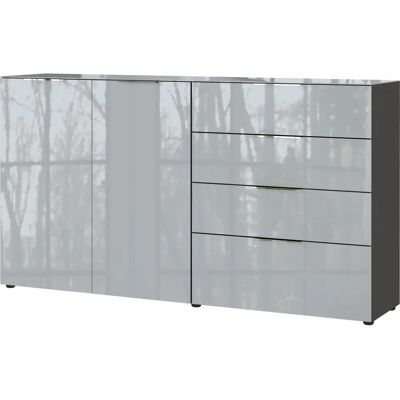 Germania Oakland Graues Sideboard - 4 Schubladen, 2 Glastüren - Made in Germany Germania Oakland Graues Sideboard - 4 Schubladen, 2 Glastüren - Made in Germany