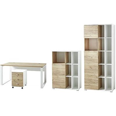 GERMANIA GW-Lioni Büromöbel-Set - Weiß/Navarra Eiche - 4-teilig GERMANIA GW-Lioni Büromöbel-Set - Weiß/Navarra Eiche - 4-teilig