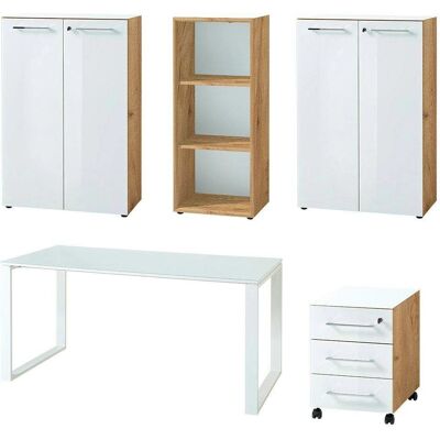 GERMANIA GW-Monteria Büro-Set - Weiß & Eiche/Weiß - Arbeitsmöbel GERMANIA GW-Monteria Büro-Set - Weiß & Eiche/Weiß - Arbeitsmöbel