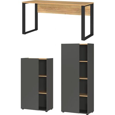 Germany Adrano Büromöbel-Set - Navarra Eiche - Schwarz - 302cm Germany Adrano Büromöbel-Set - Navarra Eiche - Schwarz - 302cm