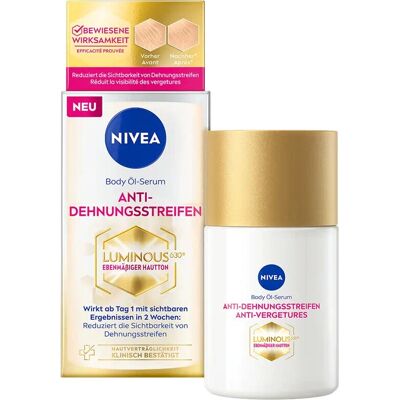 NIVEA LUMINOUS630 Anti-Dehnungsstreifen Körper-Öl - Feuchtigkeitsspendendes Serum 100 ml für Frauen NIVEA LUMINOUS630 Anti-Dehnungsstreifen Körper-Öl - Feuchtigkeitsspendendes Serum 100 ml für Frauen