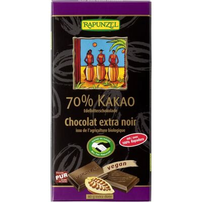 Tablette de Chocolat Noir Rapunzel - 80g, 70% Cacao, Biologique, Commerce Équitable - Publicité Tablette de Chocolat Noir Rapunzel - 80g, 70% Cacao, Biologique, Commerce Équitable - Publicité