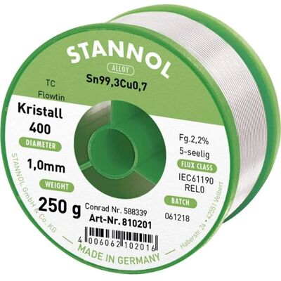 Hilo de soldar sin plomo Sn99Cu1 - 1mm - 250g Hilo de soldar sin plomo Sn99Cu1 - 1mm - 250g