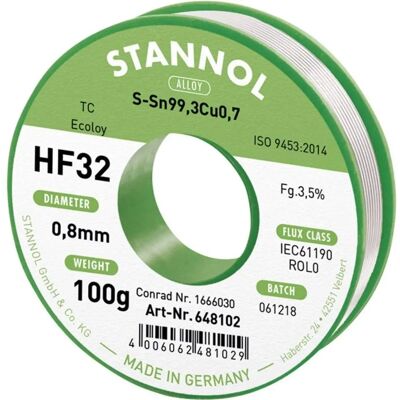 Blyfri lödtråd Stannol HF32 - 100g 0.8mm Blyfri lödtråd Stannol HF32 - 100g 0.8mm