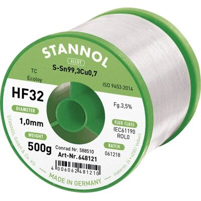 Stannol HF32 Sn99Cu1 loodvrij soldeer draad - 1mm 500g Stannol HF32 Sn99Cu1 loodvrij soldeer draad - 1mm 500g