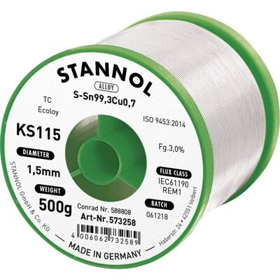Loodvrije soldeerdraden Stannol KS115 1,5mm 500g Loodvrije soldeerdraden Stannol KS115 1,5mm 500g