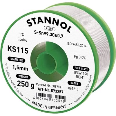 Loodvrije soldeerdraad Stannol KS115 1,5mm 250g Loodvrije soldeerdraad Stannol KS115 1,5mm 250g