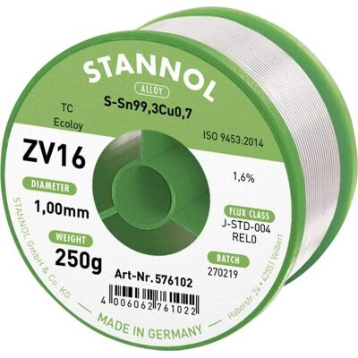 Stannol ZV16 Solder Wire - 1mm, Halogen-Free, 250g Stannol ZV16 Solder Wire - 1mm, Halogen-Free, 250g
