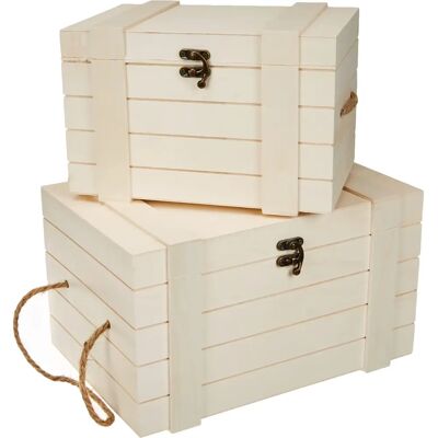 Set de coffres en bois Rayher Hobby avec poignées en jute - 2 pièces - Publicité Set de coffres en bois Rayher Hobby avec poignées en jute - 2 pièces - Publicité