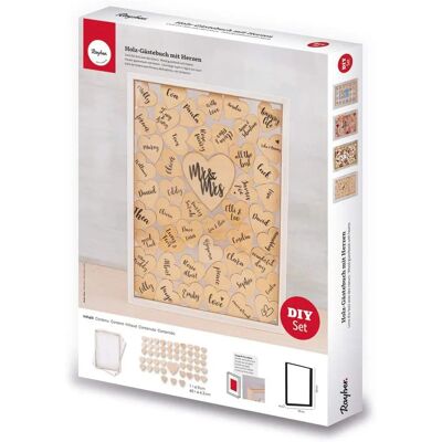 Livre d'or en bois Rayher avec cœurs - 35x26cm Livre d'or en bois Rayher avec cœurs - 35x26cm