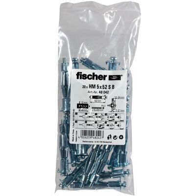 Kit de buchas e parafusos Fischer HM 5x52 S B - Montagem interna Kit de buchas e parafusos Fischer HM 5x52 S B - Montagem interna