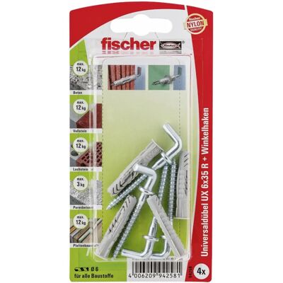 Tassello Universale Fischer UX 6x35 con Gancio Angolato - Parete Tassello Universale Fischer UX 6x35 con Gancio Angolato - Parete