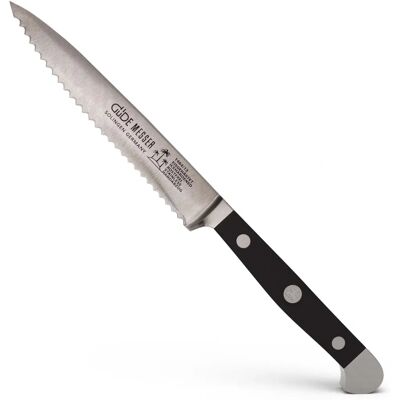 Güde Alpha Tomatkniv - Sveiset, 13cm, Svart POM, Dobbelt goiter, Tyskland Güde Alpha Tomatkniv - Sveiset, 13cm, Svart POM, Dobbelt goiter, Tyskland