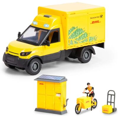 Dickie Toys Bystad Set - DHL Lastebil med Lys & Lyd Dickie Toys Bystad Set - DHL Lastebil med Lys & Lyd