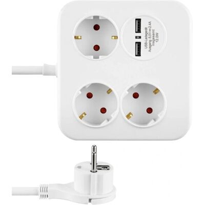REV Stekkerdoos - 1,4 m, 3 stopcontacten, Zwart/Wit REV Stekkerdoos - 1,4 m, 3 stopcontacten, Zwart/Wit
