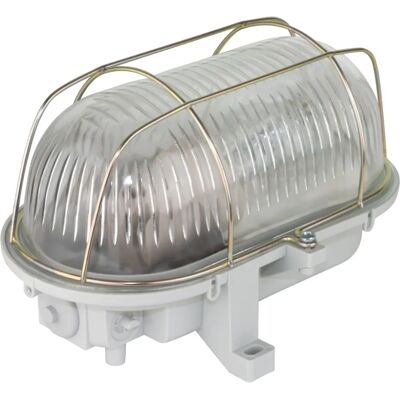 REV Voděodolná Oválná Lampa - 7W E27 Teplá Bílá, IP44, Ocelová Mřížka REV Voděodolná Oválná Lampa - 7W E27 Teplá Bílá, IP44, Ocelová Mřížka