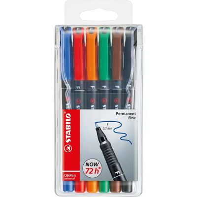 STABILO OHPen Pack de 6 Marqueurs Permanents - Noir, Bleu, Marron, Vert, Orange, Rouge - Publicité STABILO OHPen Pack de 6 Marqueurs Permanents - Noir, Bleu, Marron, Vert, Orange, Rouge - Publicité