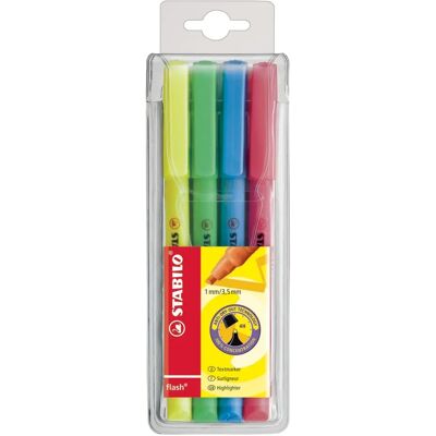 STABILO Flash Markeerder - 4 Kleuren, Kegelpunt - Compacte Markeerder STABILO Flash Markeerder - 4 Kleuren, Kegelpunt - Compacte Markeerder