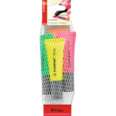STABILO Neon Textmarker - 4 Lebendige Farben - Biselspitze STABILO Neon Textmarker - 4 Lebendige Farben - Biselspitze