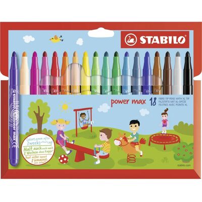 Marqueurs STABILO Power Max - Couleurs assorties - Pointe XL - 18 pcs - Publicité Marqueurs STABILO Power Max - Couleurs assorties - Pointe XL - 18 pcs - Publicité
