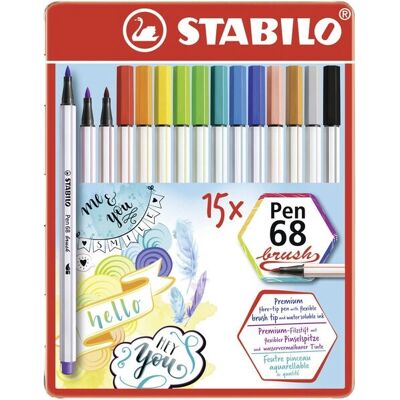 STABILO Pen 68 brush marker - 15 kolorów w metalowym pudełku STABILO Pen 68 brush marker - 15 kolorów w metalowym pudełku