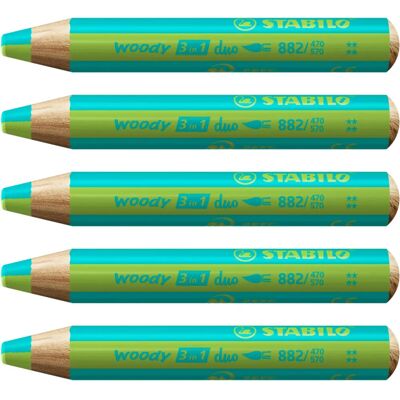 STABILO Woody 3-en-1 Duo - Crayons 5 pièces vert clair/turquoise - Publicité STABILO Woody 3-en-1 Duo - Crayons 5 pièces vert clair/turquoise - Publicité