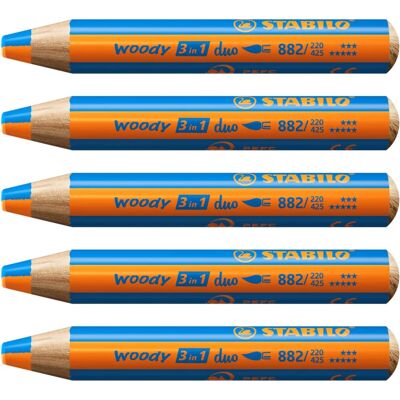 Stabilo Woody 3 in 1 Duo - Arancione/Azzurro - Confezione da 5 Stabilo Woody 3 in 1 Duo - Arancione/Azzurro - Confezione da 5