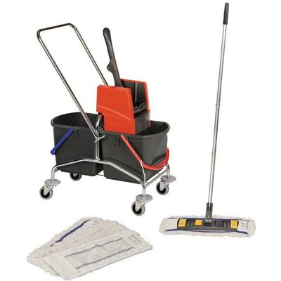 Ensemble de Chariot de Nettoyage Vermop - 2x17L Seaux, Presse, Manche, 4 Mopps - Publicité Ensemble de Chariot de Nettoyage Vermop - 2x17L Seaux, Presse, Manche, 4 Mopps - Publicité
