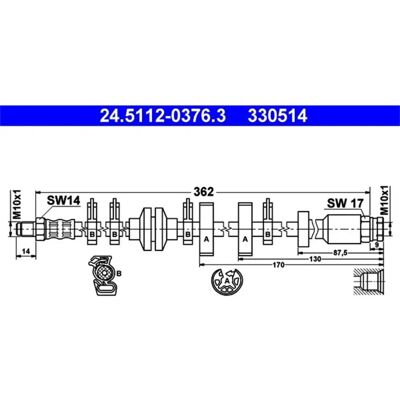 Bremseslange ATE M10x1 Lengde 362mm - Bremseslange Bremseslange ATE M10x1 Lengde 362mm - Bremseslange