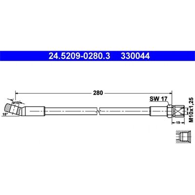 Ate bremse slange - M10x1.25, 280mm, Parvis anbefalt Ate bremse slange - M10x1.25, 280mm, Parvis anbefalt