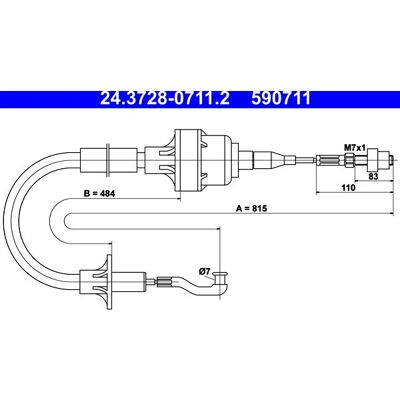ATE 24.3728-0711.2 Clutch Cable - Opel Astra F, Kadett E ATE 24.3728-0711.2 Clutch Cable - Opel Astra F, Kadett E